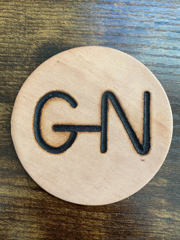 Coaster, Leather, Branded G-N, 3.25 inch diameter