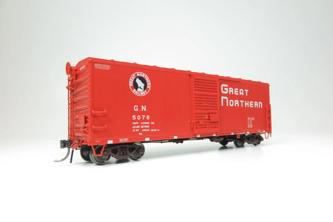 B2 Steel boxcar 5000-5499, vermilion red with Empire Builder script, St. Cloud 1955, HO Scale