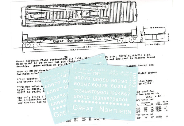 DECALS, 50' TOFC FLAT CARS 60045 to 60057