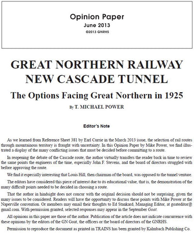 Digital RS OP1 - New Cascade Tunnel - Options Facing GN in 1925